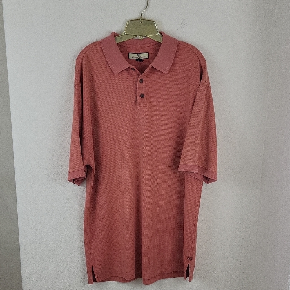 Men's Tommy Bahama Polo Shirt Size Large Silk Blend Pink Salmon Short Sleeve